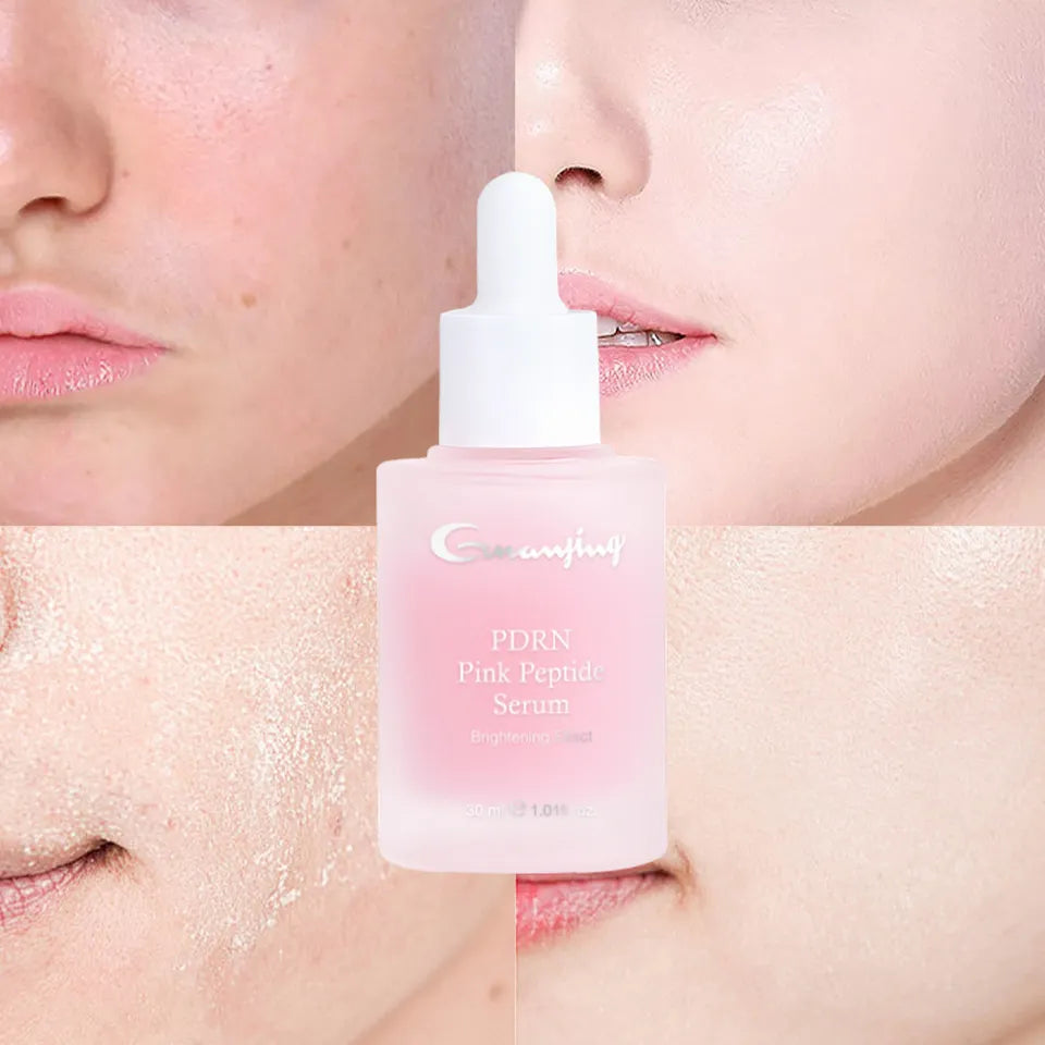 Derma Essence PDRN Pink Peptide Face Serum for brightening, hydrating, and firming skin with niacinamide and moisturizing ingredients.