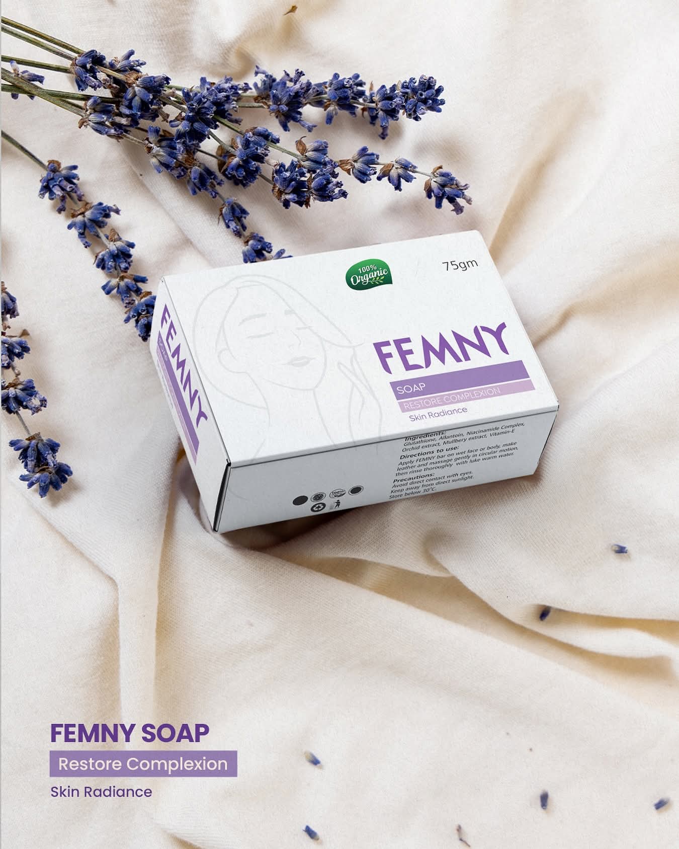 FEMNY Brightening Soap – Advanced Glutathione & Niacinamide Radiance Bar (75gm)