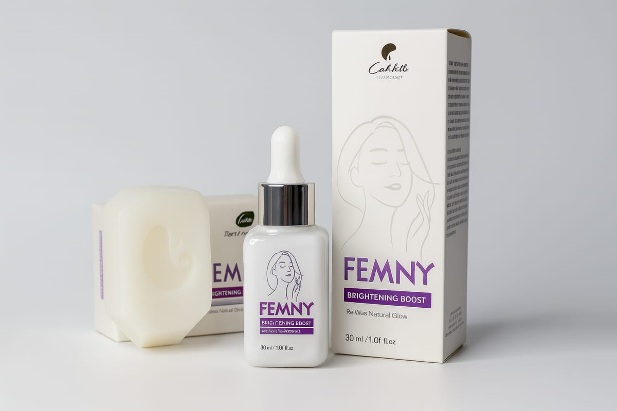 FEMNY Brightening Boost Serum – Advanced Radiant Glow Formula (30ml) + Soap