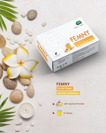 FEMNY Brightening Scrub Soap – Gentle Exfoliation Apricot & Honey Bar (75gm)