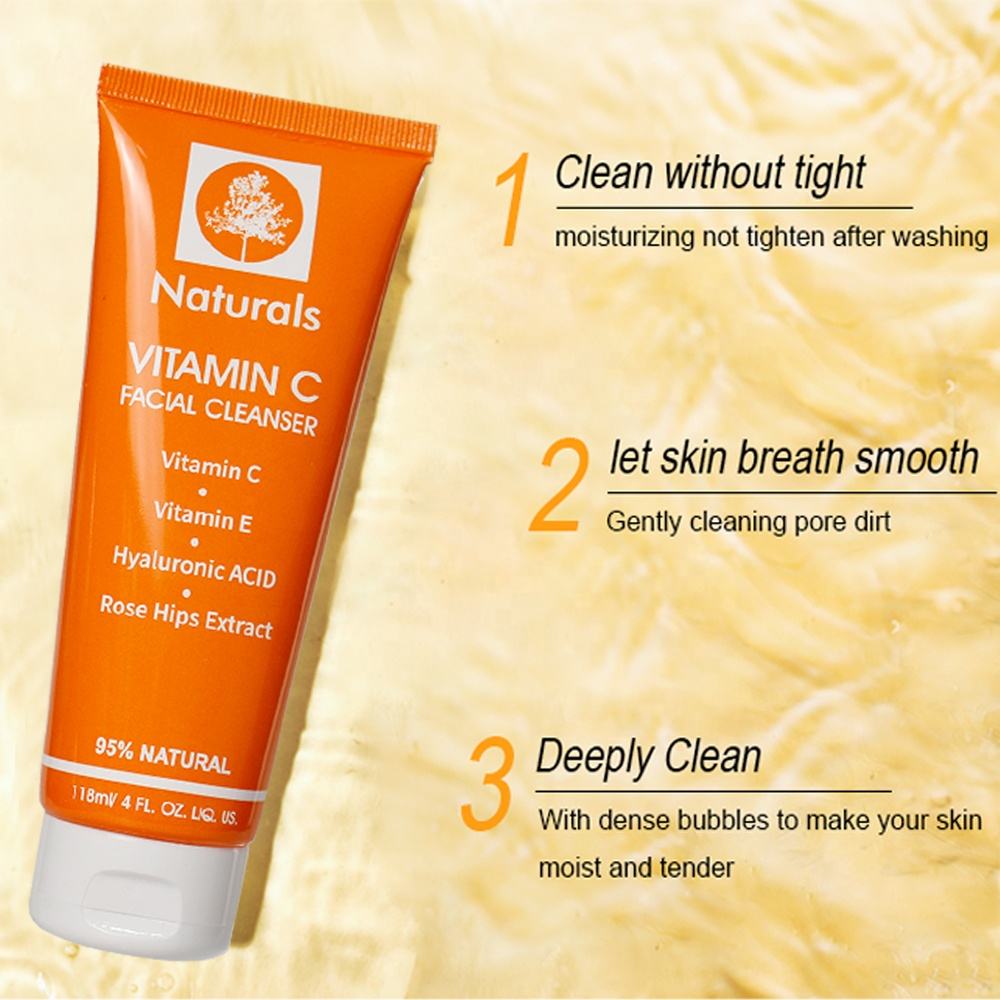 Derma Essence Naturals Vitamin C Facial Cleanser for oily, dry, and sensitive skin, 118ml, showing the cleanser bottle with label.