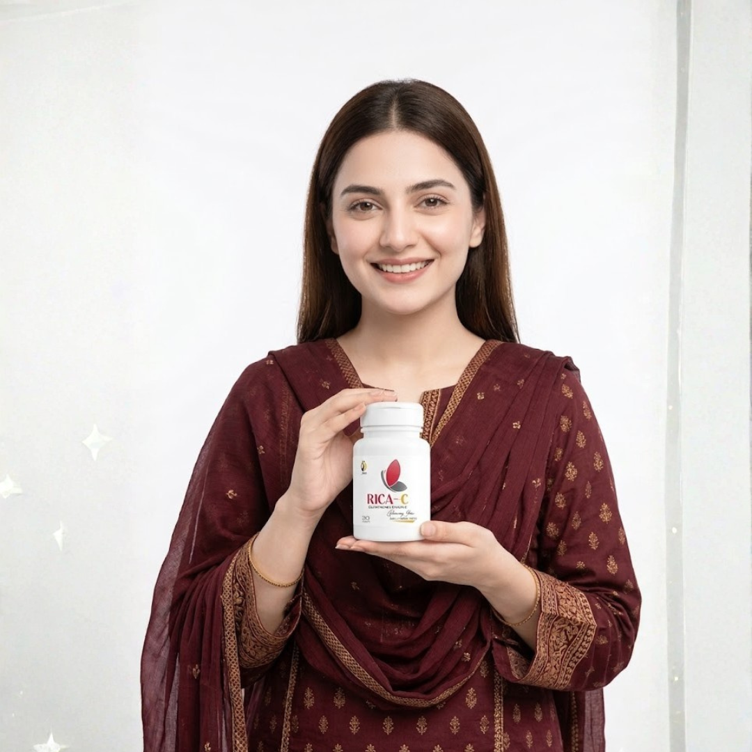 Derma Essence Rica-C Glutathione tablets and LA Fair Whitening face wash in a skincare bundle for brightening and skin rejuvenation.