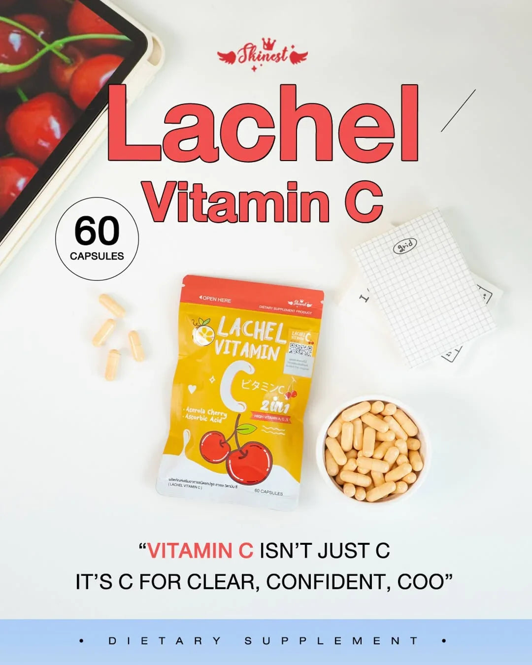 Lachel Vitamin C E Whitening Skin Antioxidant Ascorbic Acid Reduce Acne – Made in Thailand - Derma Essence