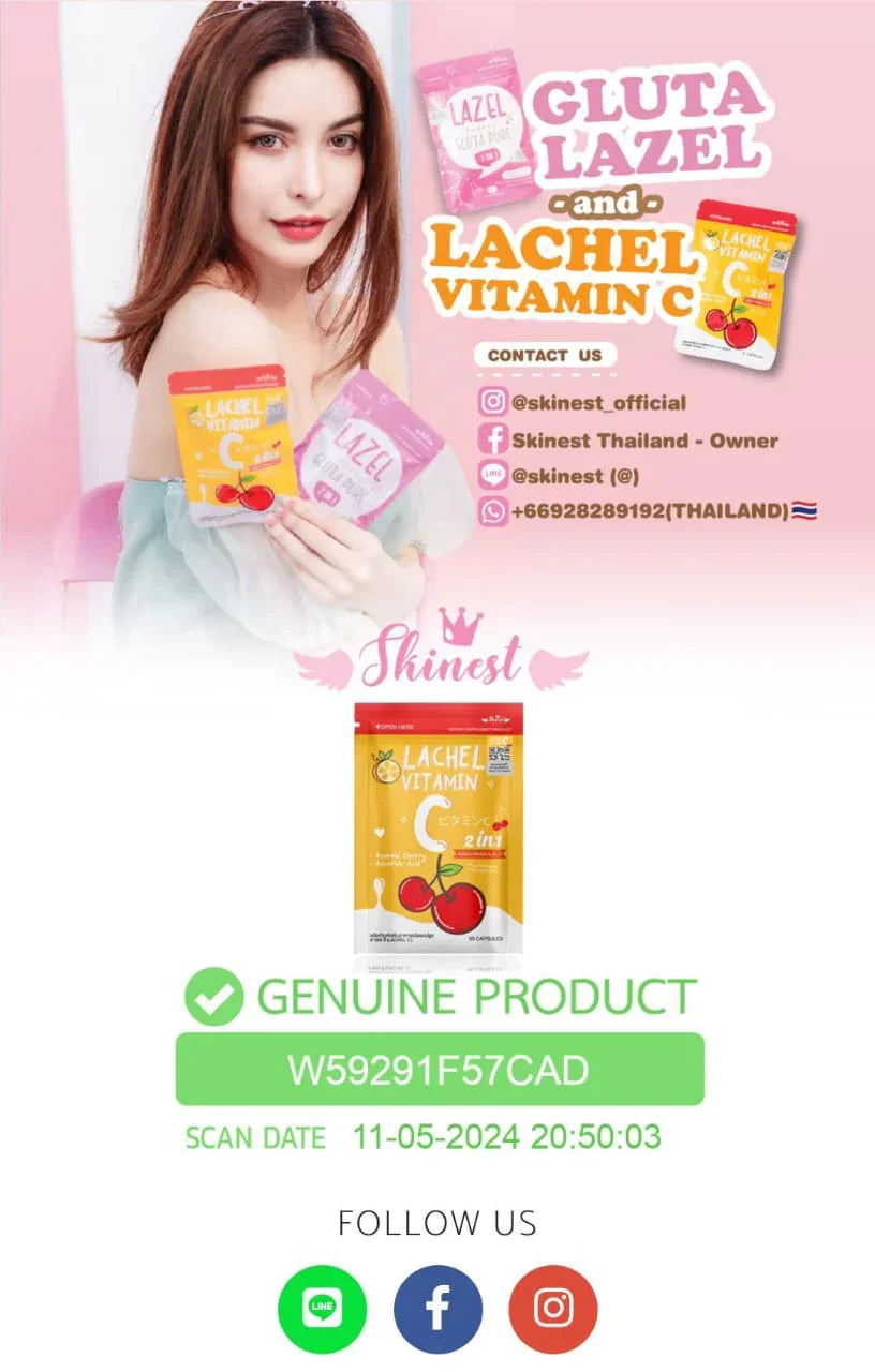 Lachel Vitamin C E Whitening Skin Antioxidant Ascorbic Acid Reduce Acne – Made in Thailand - Derma Essence