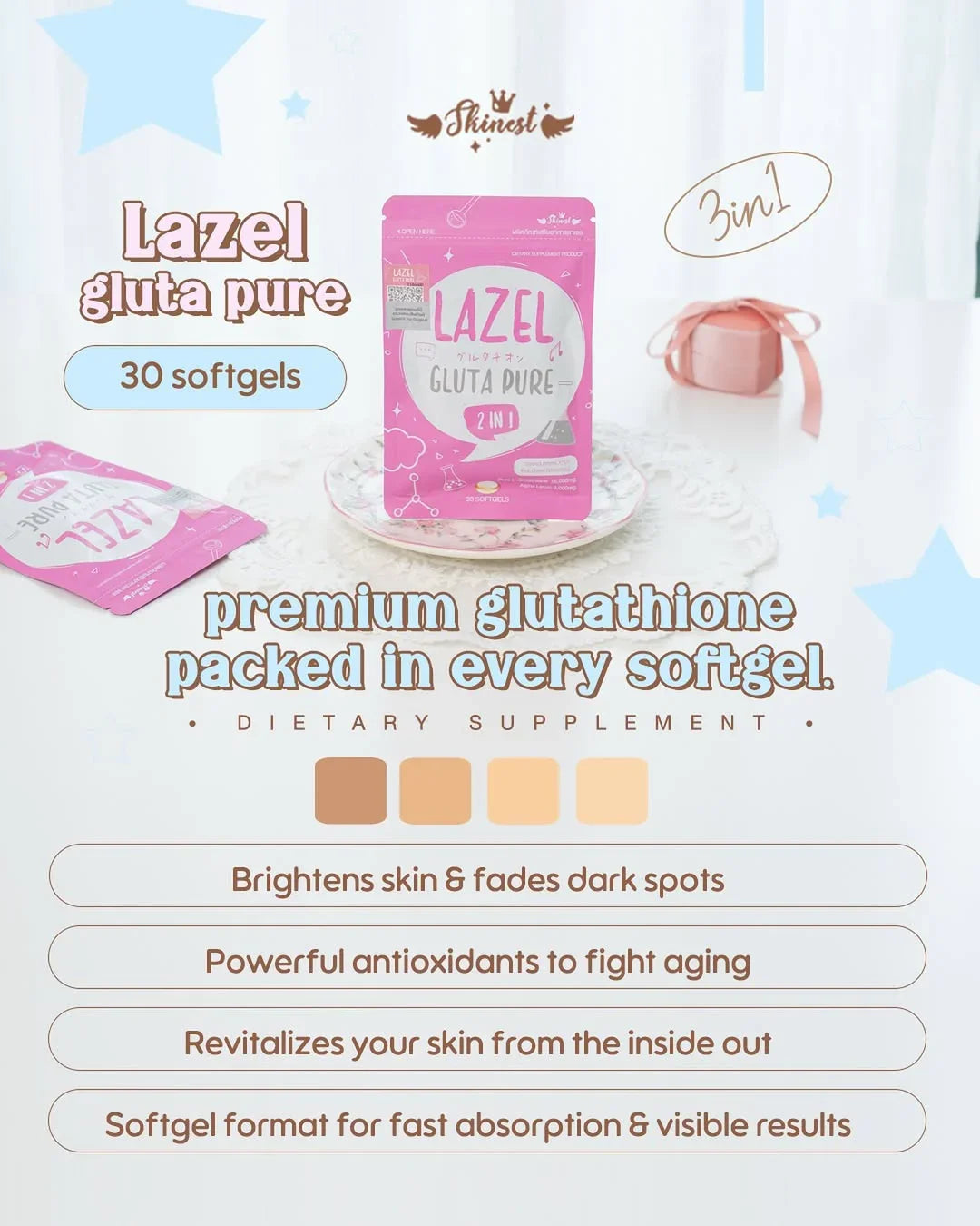 Lazel Gluta Pure - Dietary Supplement for Radiant Skin - Derma Essence