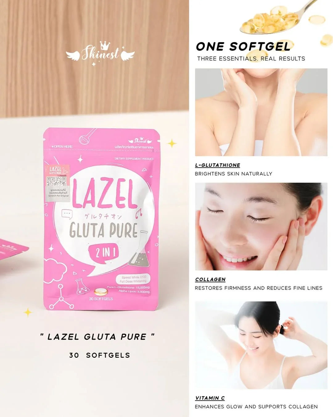 Lazel Gluta Pure - Dietary Supplement for Radiant Skin - Derma Essence