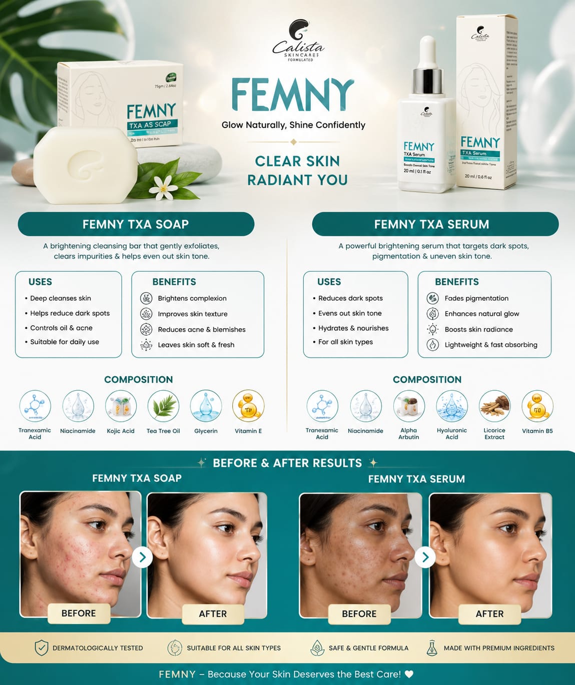 Femny TXA Serum + Soap – Advanced Melasma & Hyperpigmentation Corrector (30ml)