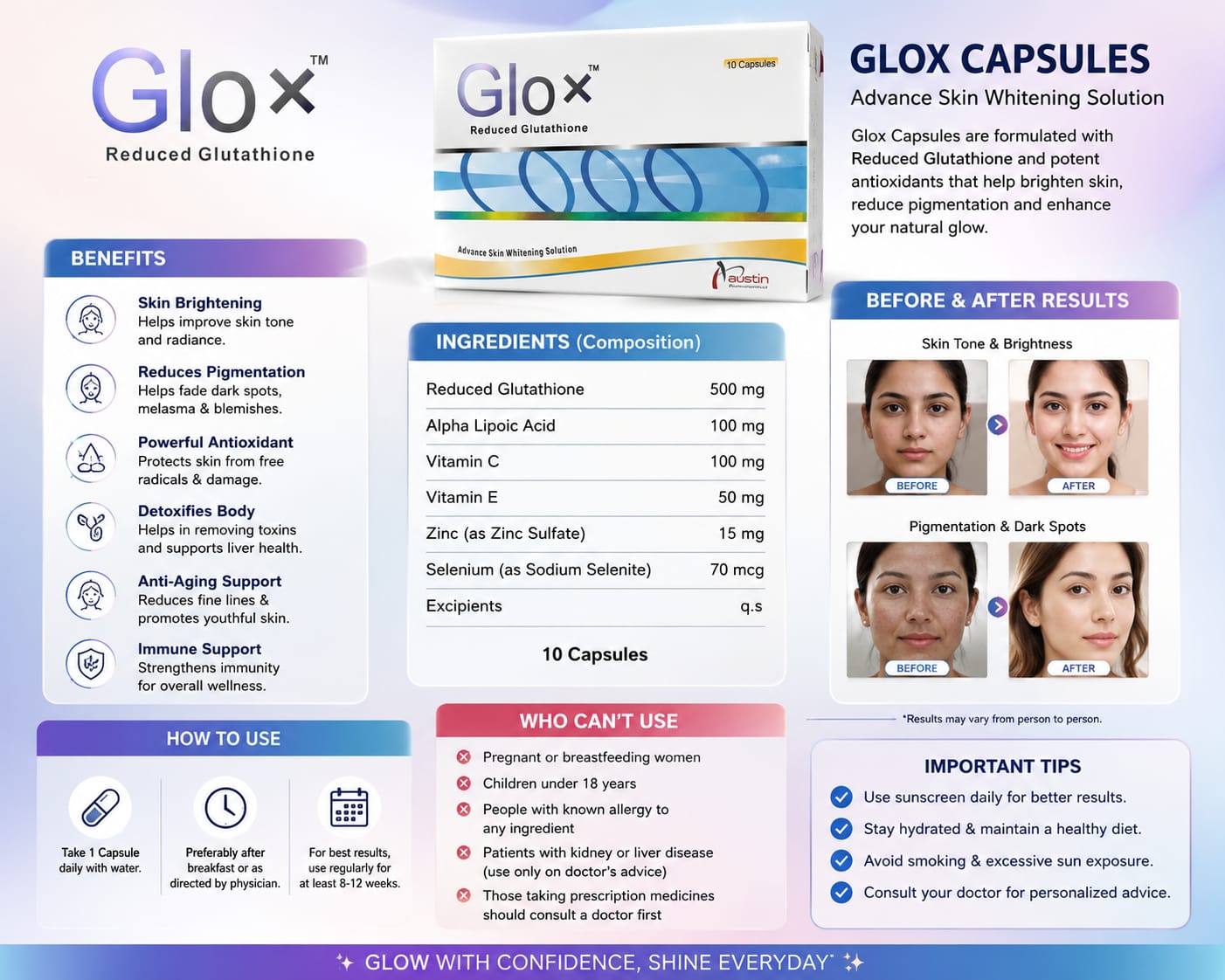 Glo X Advanced Skin Whitening Solution - (30 Capsules)